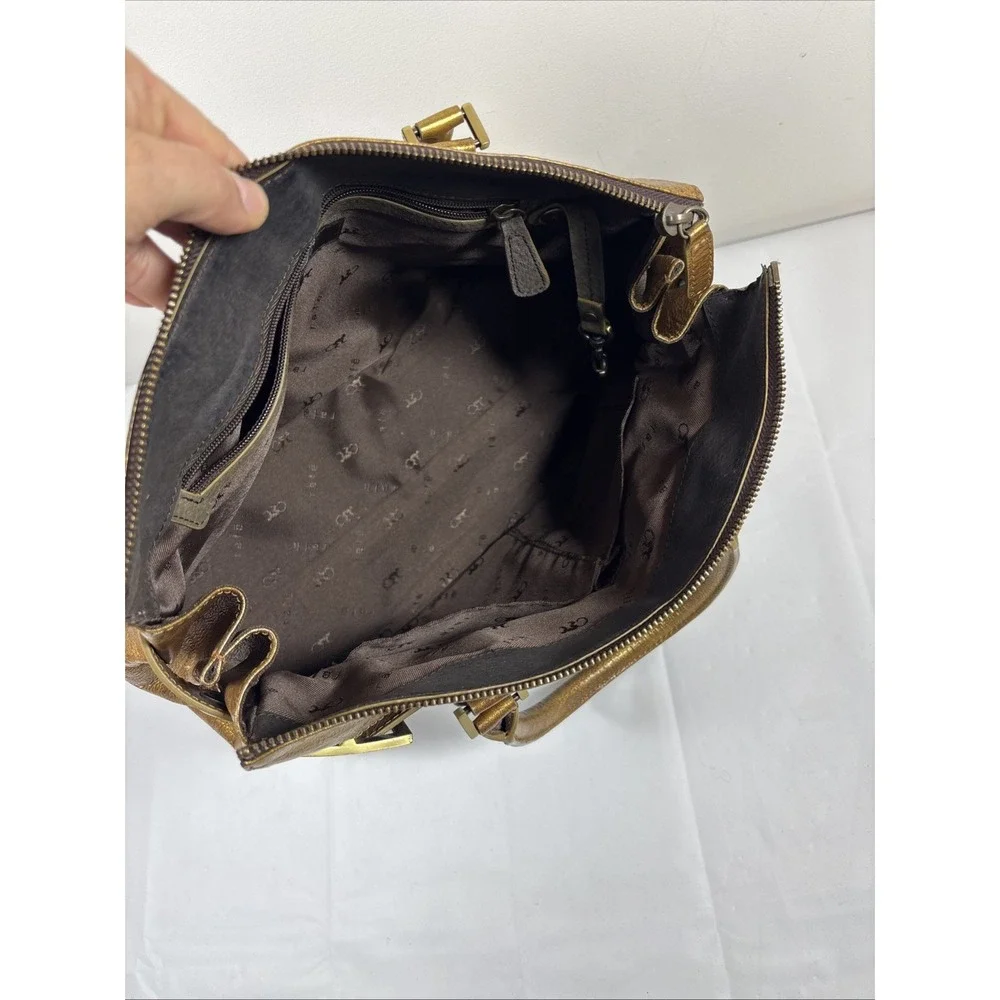 RAFE New York Metallic Gold Leather Handbag Purse Buckle DoubleHandle Retro Chic
